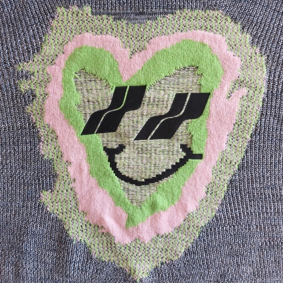 Heavy Knit Oversized Wool Blend Fuzzy Smiley Face Crew Sweater Unisex Size S - Picture 5 of 15